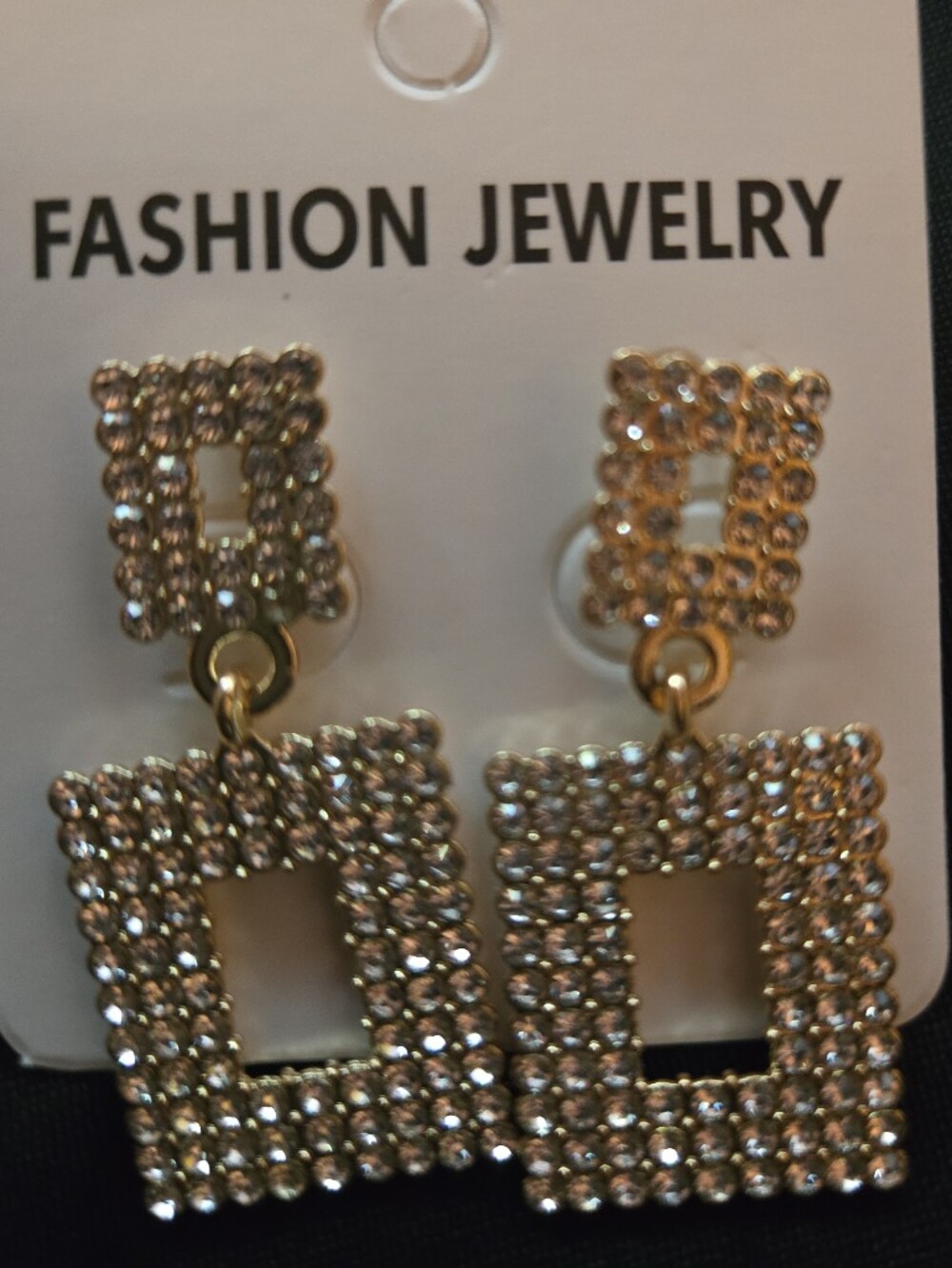 Fashion Jewelry Gold and Silver Rectangular Rhinestone Drop Earrings - Pair